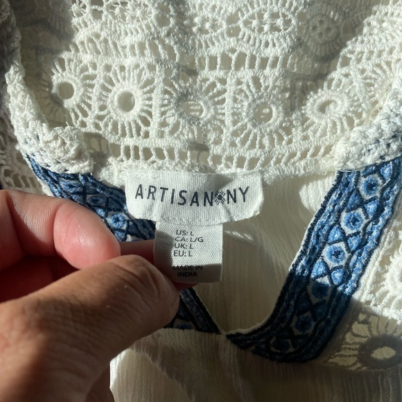 Artiasan Ny Womens Large White Embroidered 3/4 Sleeve Dress Knee Length - Picture 11 of 15